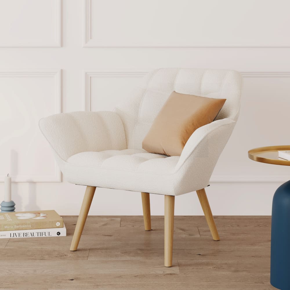 Maison Pavane Sillón de tela bouclé blanca