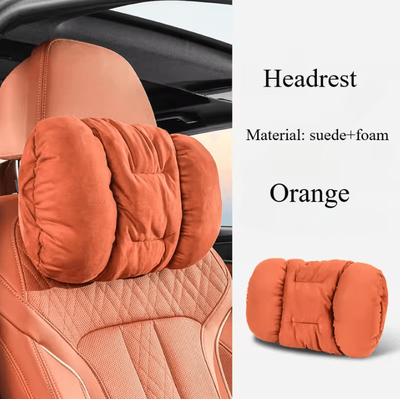 Uplift Curations SuedeComfort Plush Car Headrest Pillow Soft Neck & Waist Support Cushion For Vehicle Interiors orange A
