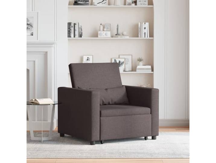 HEFZGDB 3-in-1 Einzel-Sofabett Dunkelbraun Stoff Moderner Ergonomischer Sessel mit Kastenpolster und 4 Rädern für Wohnzimmer Leseecke Komfortabler Sitzplatz mit Armlehnen