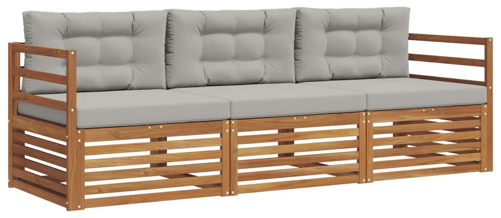Outdoor-Sofagarnitur mit Kissen 3 pcs Natürlich und Hellgrau
