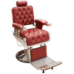 Retro Barberstuhl höhenverstellbar drehbar mit Kopf- und Fußstütze Rot【YS654】
