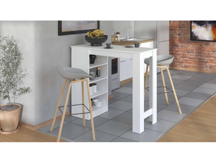Bartisch HOME AFFAIRE Valence, 120x50x150 cm, Küchentisch, Bartresen, Stehtisch, Bartheke , weiss (opaque weiß, opaque weiß), B:120cm H:105cm T:50cm, Tische, Bartisch, mit 4 Regalfächern, Eiche-Optik oder Weiss, Stilvoll und zeitloser