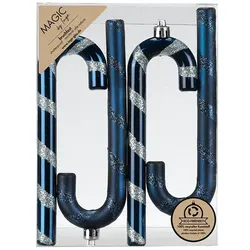 4 Christbaumschmuck Zuckerstangen 14cm Kunststoff Christbaumkugeln Glitzer Weihnachtskugeln Weihnachtsbaumkugeln Weihnachtsdeko Bruchsicher Night Blue