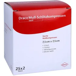 Schlitzkompressen Mull 7,5x7,5 cm steril 12fach