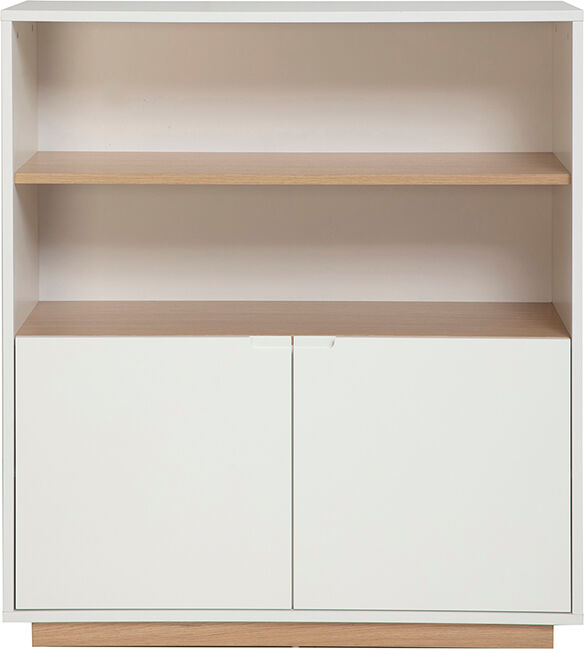 Miliboo Skandinavisches weißes Sideboard mit heller Holzoptik, 2 Türen, B100 cm LEANA