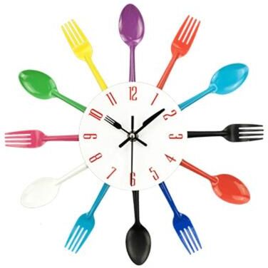 Everyday Crate Modern Cutlery Kitchen Wall Clock With Silent Quartz Movement Decorative Metal Design Color