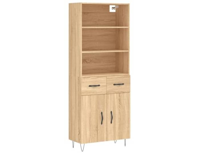 Fisinber Highboard Sonoma-Eiche 69,5x34x180 cm Aufbewahrungsschrank Eleganter Ordnungshüter für Wohnzimmer und Flur. Der zweiteilige Schrank bietet viel Stauraum hinter stabilen Türen.