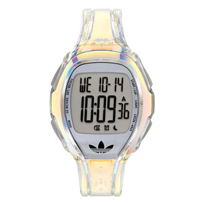 Digitaluhr ADIDAS ORIGINALS "Athletics One", transparent (bunt, weiß), Armbanduhren, Herren, bunt, Digitaluhr, Quarzuhr, Armbanduhr, Herrenuhr, digital, Monat, Tag, Wochentag, Timer