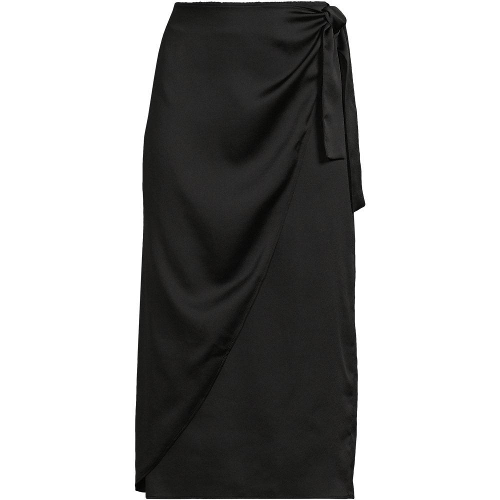 Satin-Wickelrock in Midi-Länge für Damen, Damen, size: regular, Schwarz, Polyester, by Lands' End