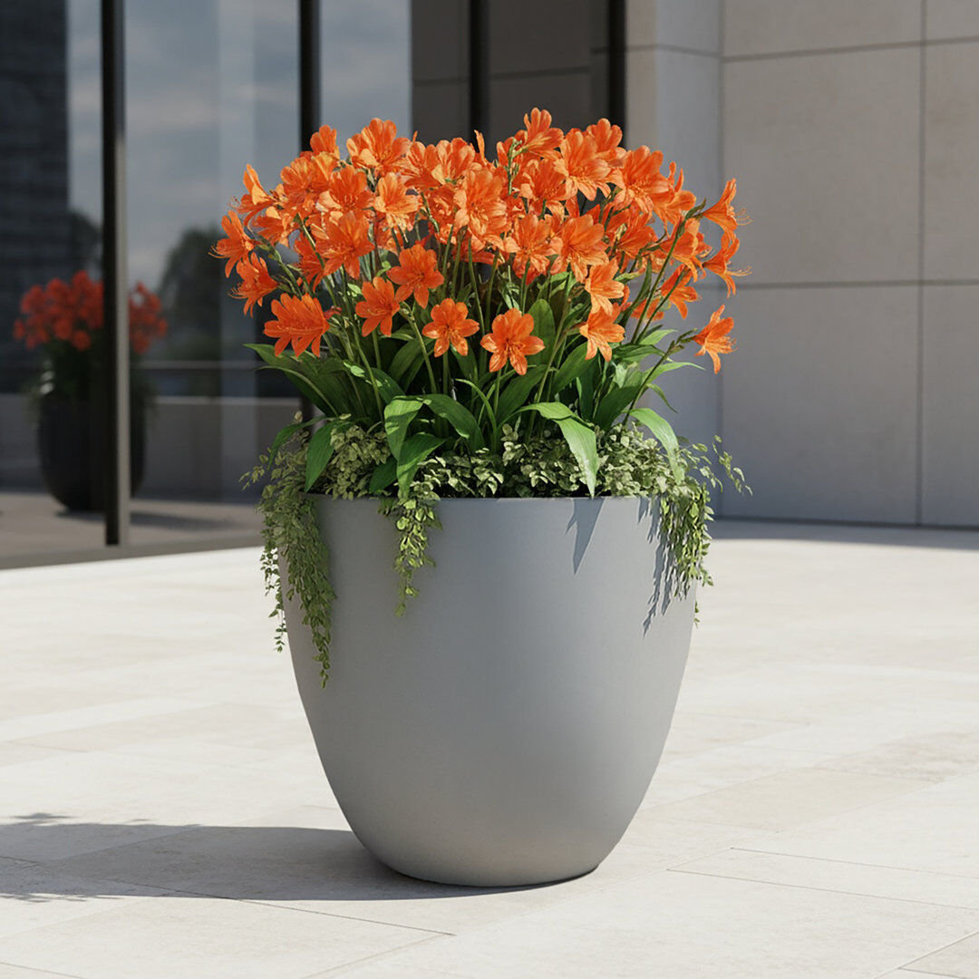 Idealist Concrete Effect Round Planter, Frostproof Outdoor Handcrafted Stone Outdoor Pot Planter Grey 40cm H x 40cm W x 40cm D