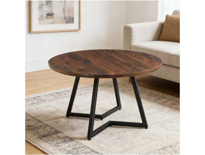 Modfu Esstisch aus MDF und Metall 110x110x75 cm Walnuss mit stabiler Konstruktion, Walnussfarben, 110x75x110 cm, Esszimmer, Esstische