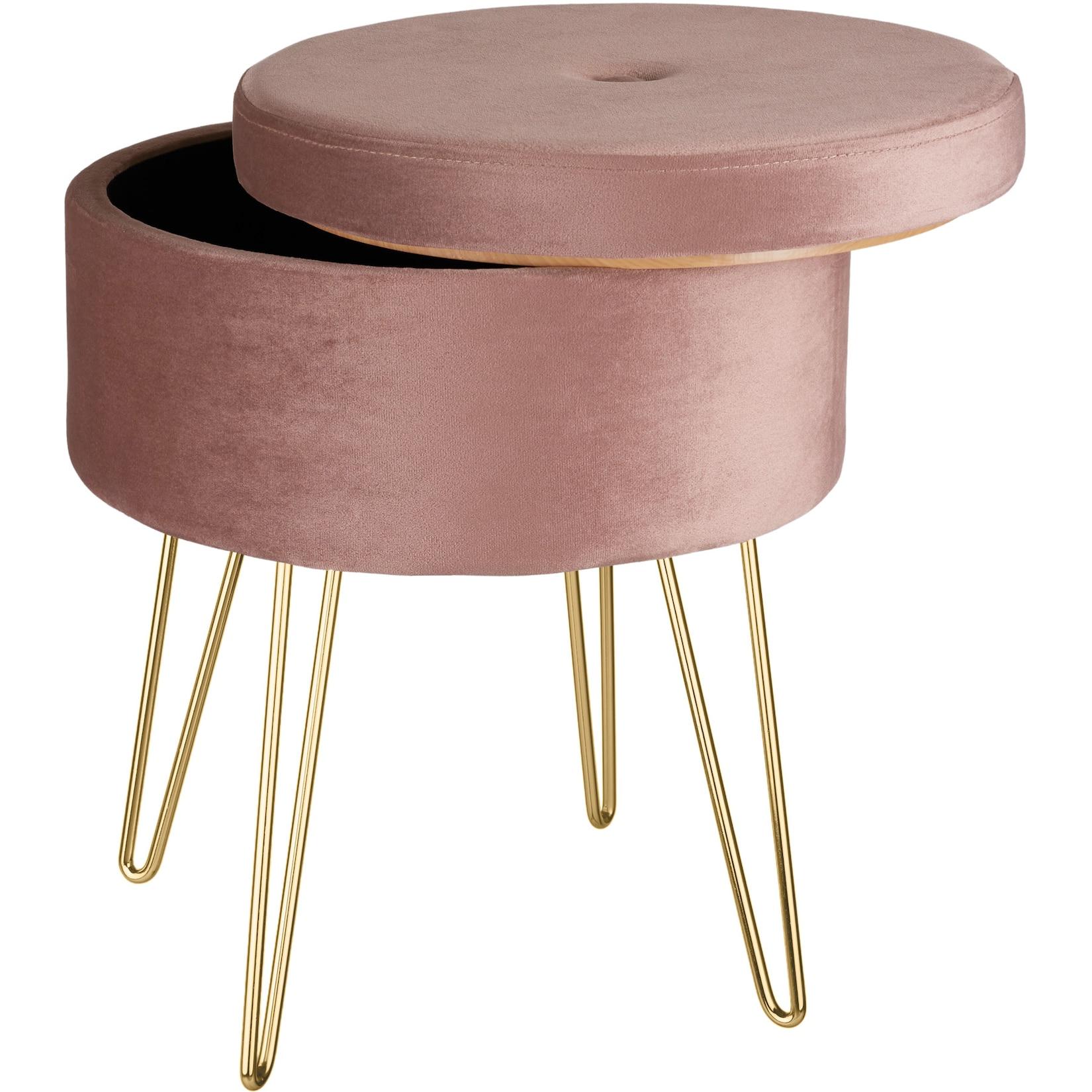tectake® Sitzhocker mit Stauraum, rund, gepolstert, in Samtoptik