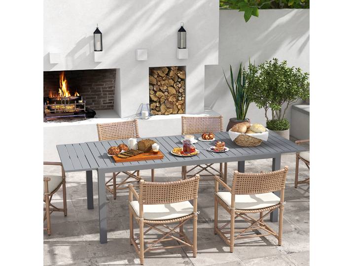Outsunny-Table de jardin extensible avec cadre en aluminium, 180/240x94x73 cm, gris