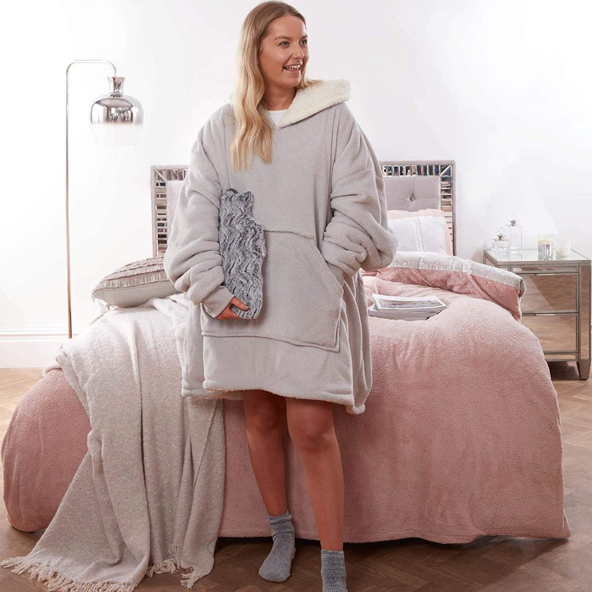 Warm fleece hoodie blanket sweatshirt voor volwassenen