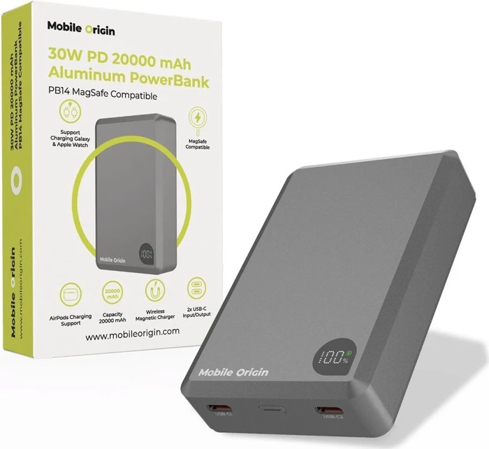 Mobile Origin 30W PD 20000mAh 3in1 Aluminum PowerBank PB14 MagSafe Compatible