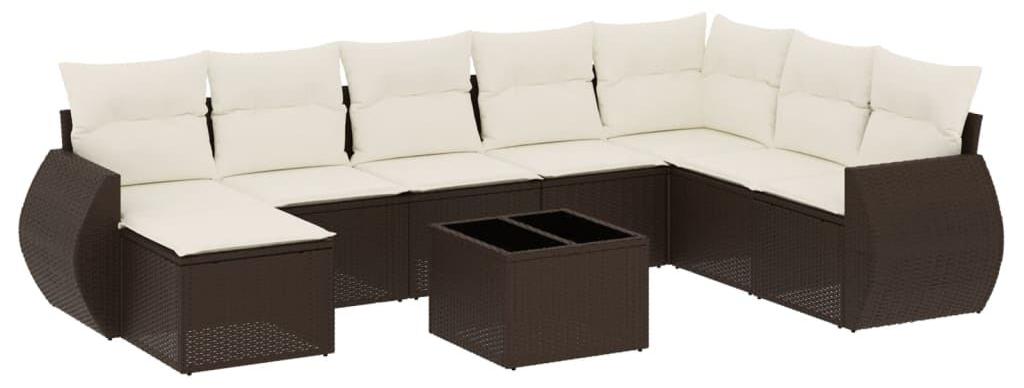 Loungeset, 9-teilig, braun, aus Poly-Rattan - mit Kissen und Stauraum