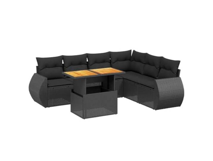 PUGYNBK 7-teiliges Esszimmer Set aus synthetischem Rattan in schwarz Modulares Außendesign, abnehmbare dicke Polster, verstellbarer Tisch, langlebig und robust