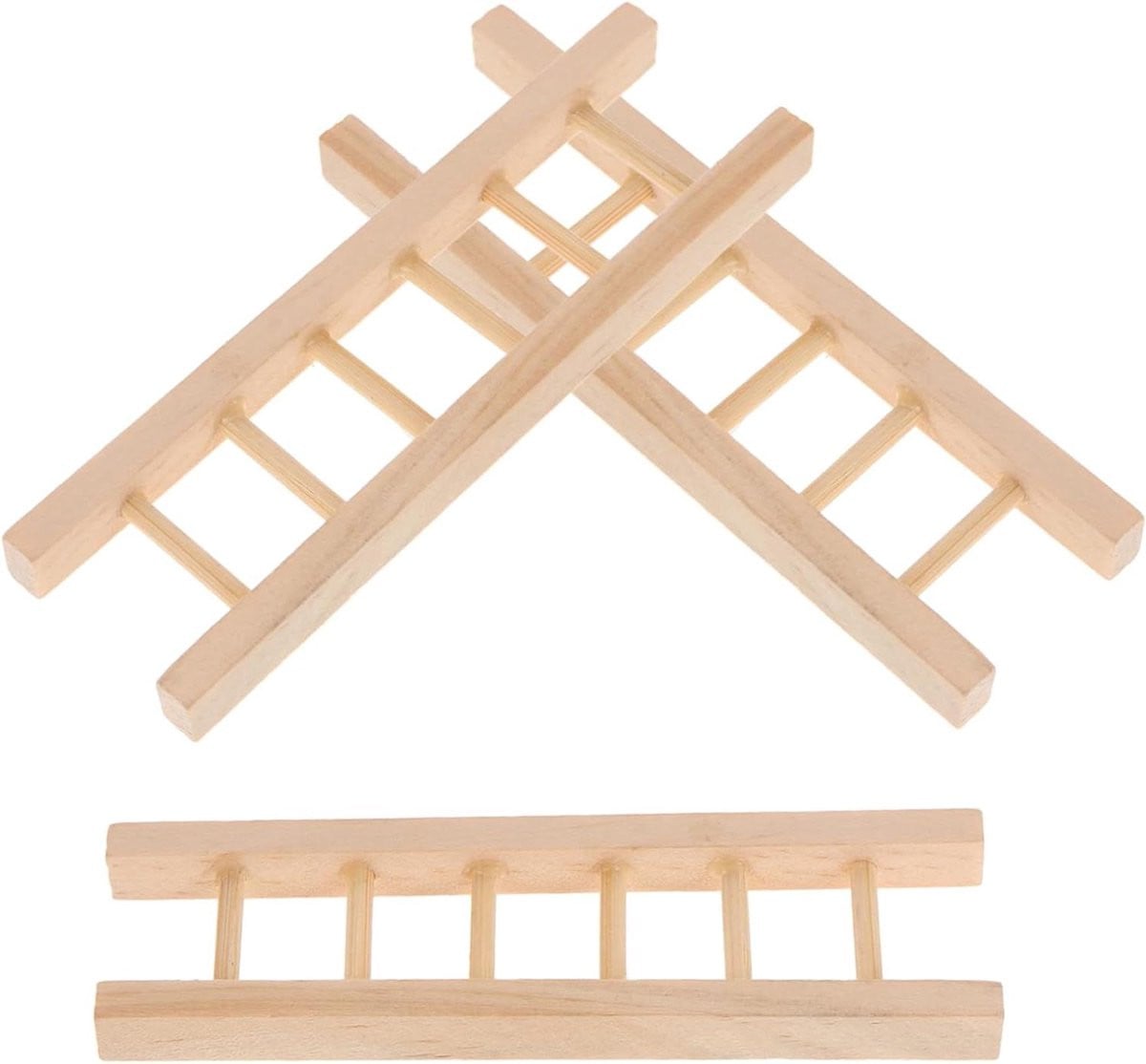 Miniatuur Houten Ladder Beige - Poppenhuis Decoratie - 10 cm