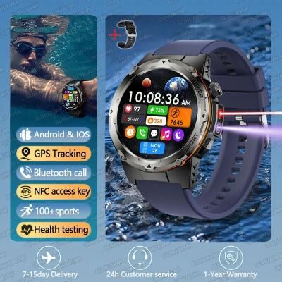 Uplift Picks TitanCore GPS Military Smart Watch NFC Bluetooth Call Waterproof Sports Watch blue high End Sport Watch