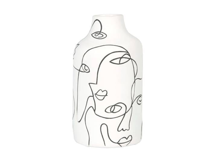 Vase aus Dolomit, schwarz und weiß, mit aufgedruckten Gesichtern H21