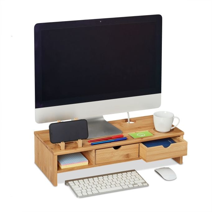 Relaxdays Monitorstandaard van bamboe
