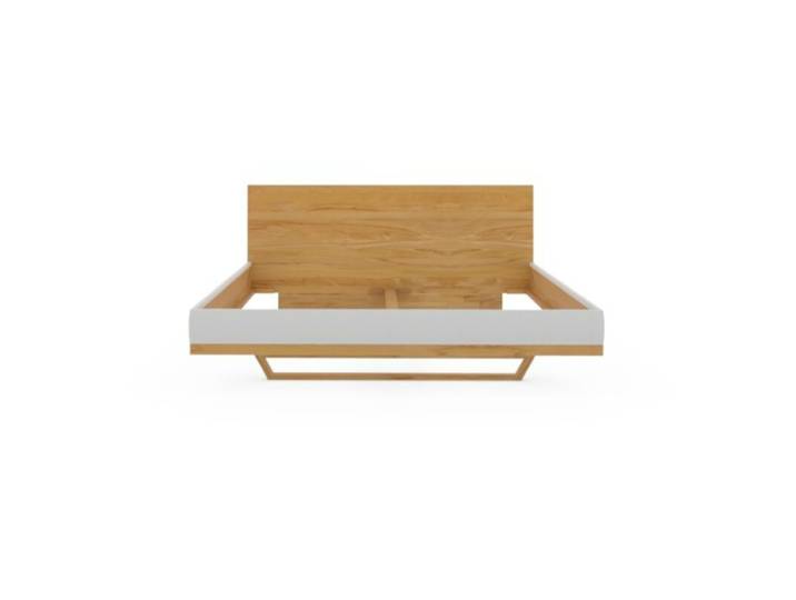 TEAM 7 Naturholzmöbel Riletto Bett aus Massivholz und Leder - Leder Origon weiß - Kernbuche - inkl. Kopfteil Modern, Natur, Zeitlos