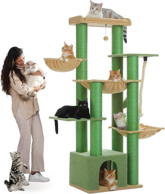 Kratzbaum XXL 170 cm für große Katzen - Stabil mit Höhlen und Hängematte