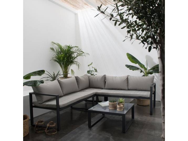 Salon de jardin modulable IBIZA en tissu gris 4 places - aluminium anthracite