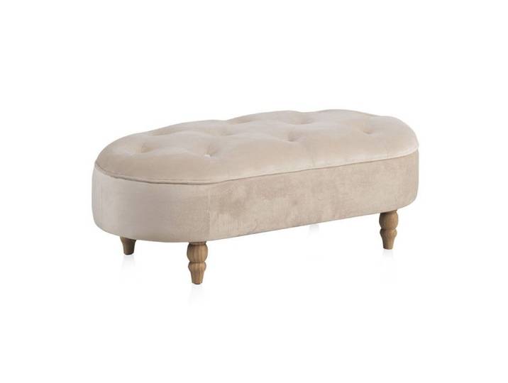Banc tapissé en tissu velours beige et pieds en bois - REF. 10277