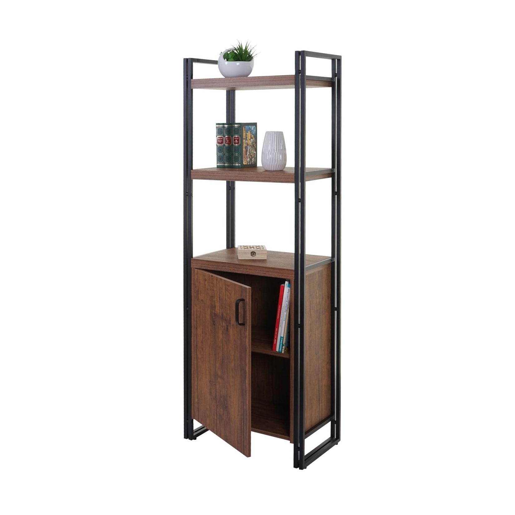 Bücherregal MCW-A27, Regal Standregal Wohnregal, Staufach mit Tür 165x55cm 3D-Struktur Wildeiche-Optik