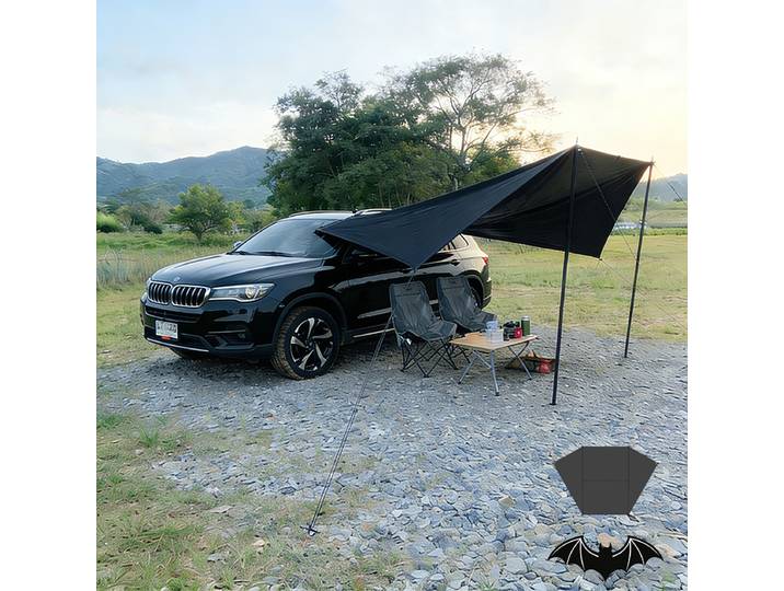 Auvent latéral de voiture en forme de chauve-souris, bâche noire enduite 2x3, abri de camping extérieur imperméable pour SUV, fourgonnette, berline
