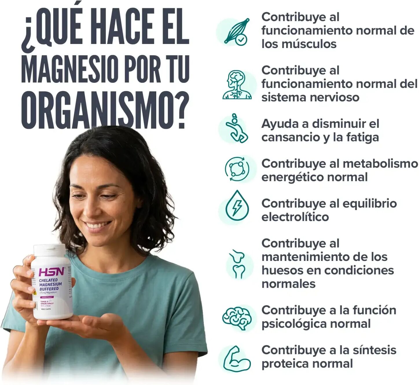 HSN Bisglicinato de magnesio tamponado (175mg magnesio) - 120 veg caps - Minerales - Cápsulas Vegetales - 60  Servicios