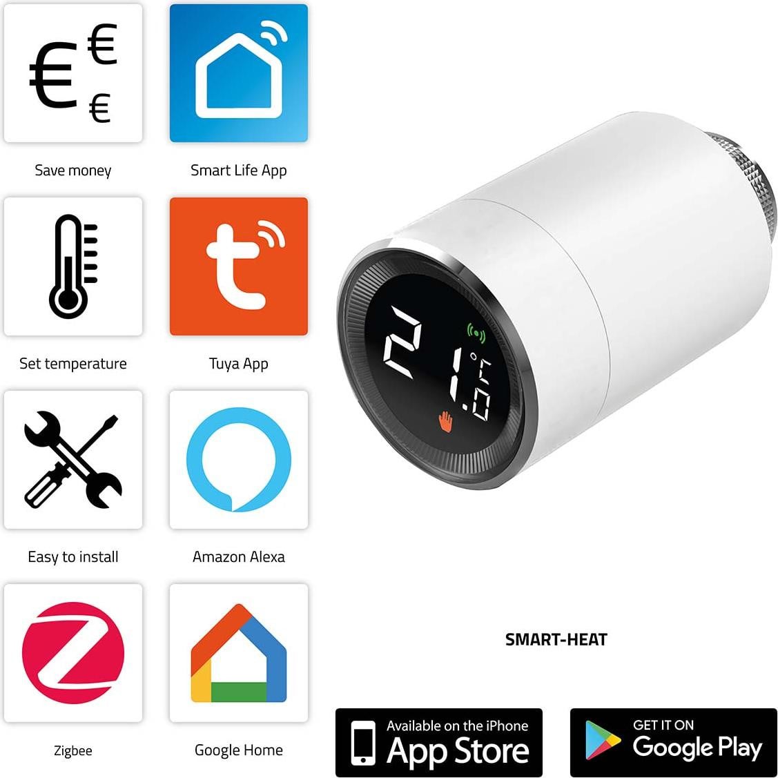 Alecto Smart ZigBee radiatorthermostaat, wit, compatibel met Tuya