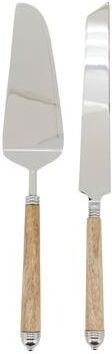Saro Lifestyle Mango Wood Handle Cake Server & Knife Set - Stainless Steel Dessert Tools for Cakes, Pies, and Holiday Entertaining