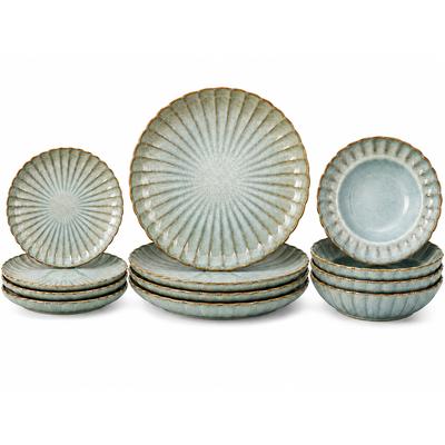 Teller-Set COSY & TRENDY "Astera, Geschirr-Set, 12-tlg.", grün (ozeanblau), 12, Steinzeug, Geschirr-Sets, Steinzeug, für 4 Personen, rund, spülmaschinengeeignet