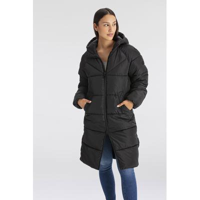 Steppmantel ONLY "ONLAMAND – Langer Puffercoat mit 2-Wege-Reißverschluss", Damen, Gr. XXL, schwarz, Web, Obermaterial: 100% Polyester, unifarben, lässig geschnitten lang, Mäntel Steppmantel, lässig geschnitten, modisch, Steppware, Materialmix,...