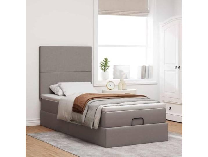KTHLBRH Boxspringbett 90 x 190 cm mit Federkernmatratze Struktur aus Stoff, Taupe, hydraulischer Aufzug, Lattenrost im Lieferumfang enthalten
