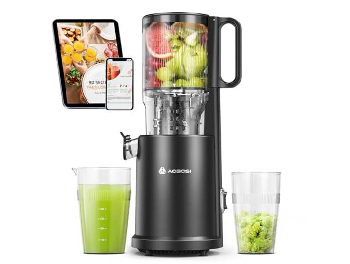 AOBOSI Slow Juicer mit 126 mm XXL-Einfüllöffnung – 1,5 L, 200 W leiser Entsafter mit Rückwärtslauf, Dreifachfilter & Press-Schnecke – Entsafter Gemüse und Obst Testsieger,Schwarz