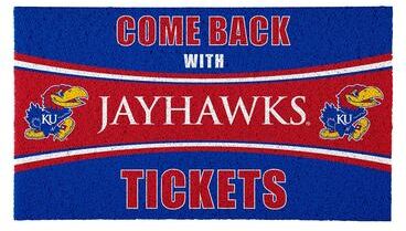 Evergreen "University of Kansas 28 in. x 16 in. PVC ""Come Back With Tickets"" Trapper Door Mat"