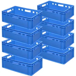 BRB 8x Fleischkasten / Eurobehälter E2, blau, LxBxH 600x400x200 mm