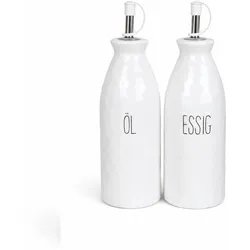 Keramik Essig- & Ölspender Set (2er) – Weiß | 7×7×22 cm | Gastro Essigflasche & Ölflasche mit Ausgießer | Für Küche, Buffet & Restaurant