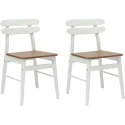 vidaXL Esszimmerstuhl 2 pcs Weiß und Natur Massives Gummiholz
