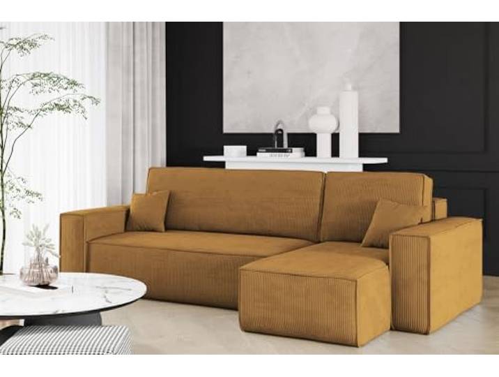 Ecksofa Schlafsofa Sofa MARIS Stoff Poso (Senfgelb, Seite Rechts:)