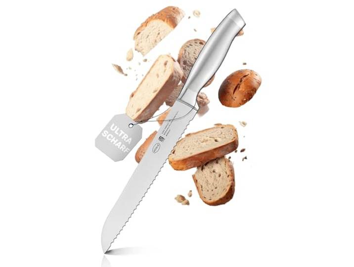 RÖSLE Brotmesser Basic Line - 20 cm, hochwertiges Brotschneidemesser mit Wellenschliff, Edelstahl 18/10, ergonomischer Griff, scharfes Küchenmesser für Brot, Brötchen und Baguette