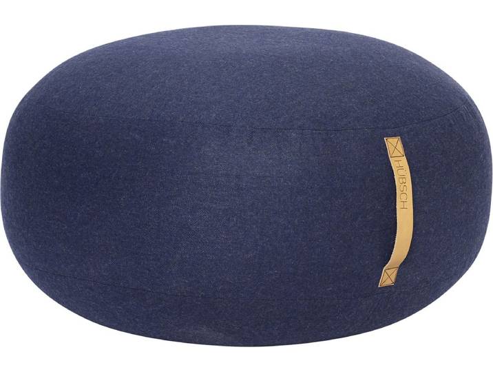 HÜBSCH INTERIOR - Grote ronde donkerblauwe poef van wol - Ø70cm