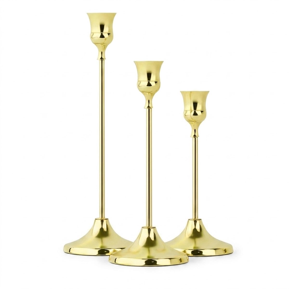 NUVEX Set van 3 goudkleurige metalen kandelaars in klassieke Franse stijl voor diner en bruiloft
