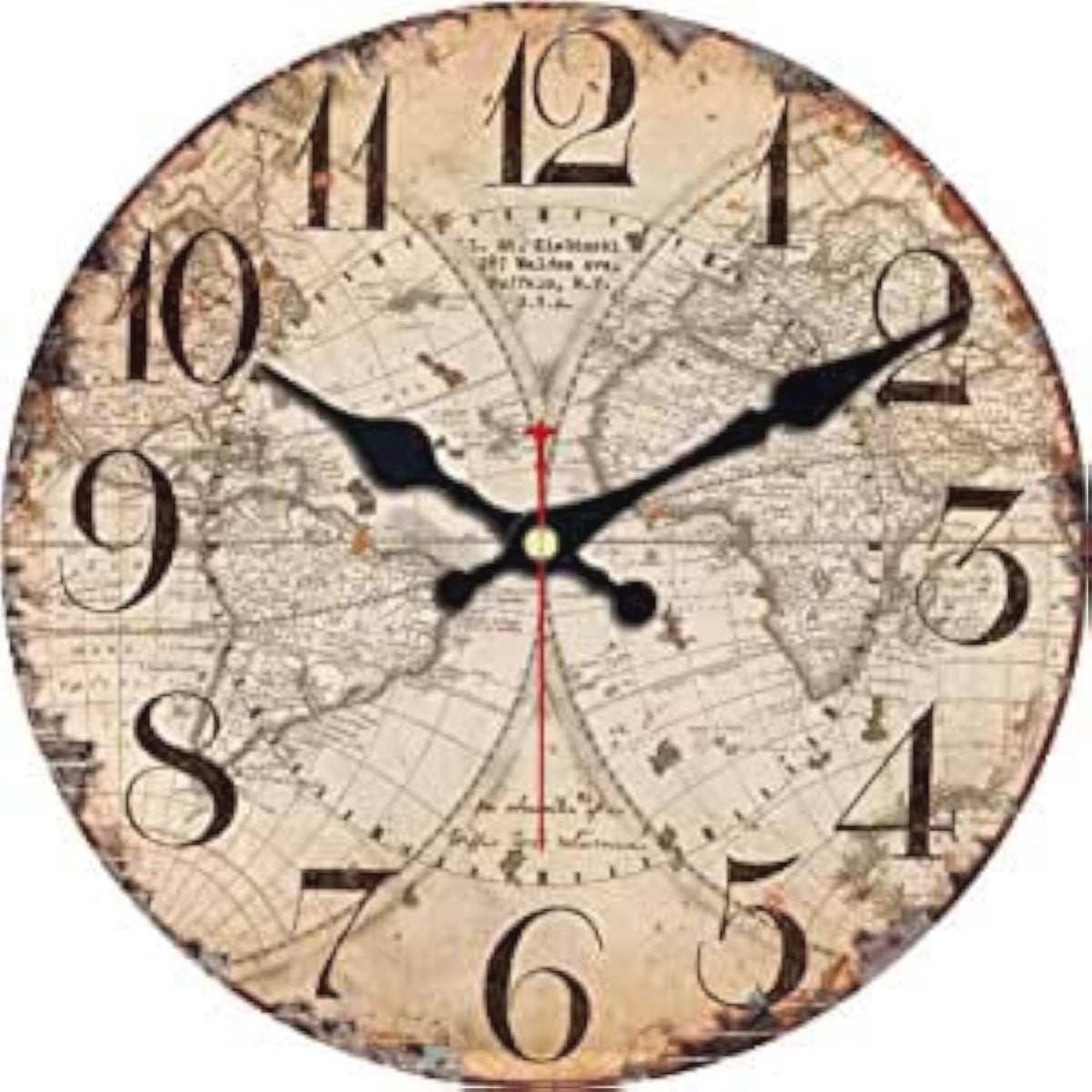 Vintage Wereldkaart Wandklok 35,5 cm - Stille Decoratieve Wandklok voor Thuis