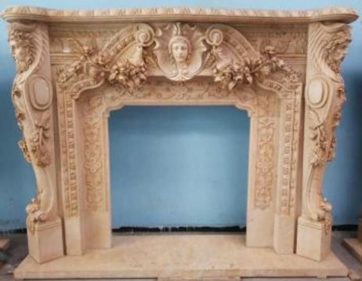 Casa Padrino Luxus Barock Kaminumrandung Beige 257 x 55 x H. 205 cm - Prunkvolle Kaminumrandung aus hochwertigem Marmor - Barock Möbel