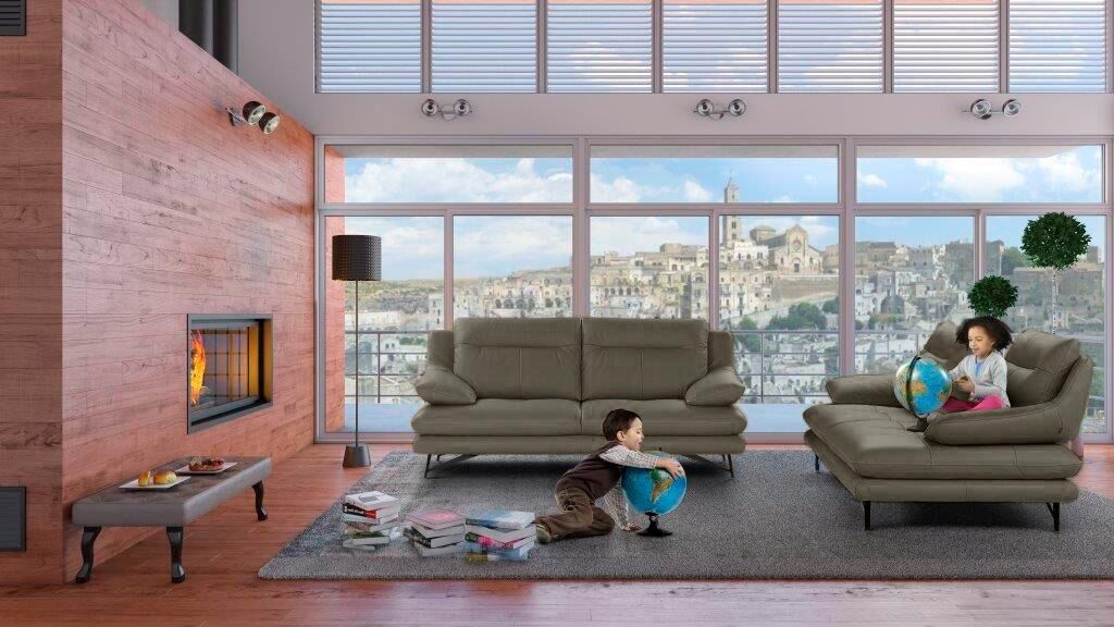 2,5-Sitzer CALIA ITALIA "Cezanne, italienisches Design trifft erstklassigen Sitzkomfort, Leder", grün (1531 olive), B:195cm H:90cm T:109cm, Sofas, Edles Designsofa in besonders langlebigen & pflegeleichten Lederarten