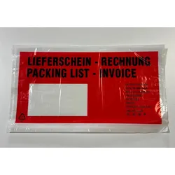 Lieferscheintaschen / Dokumententaschen - rot DIN Lang - mit Druck: "Lieferschein/Rechnung" (1.000 Stk.)